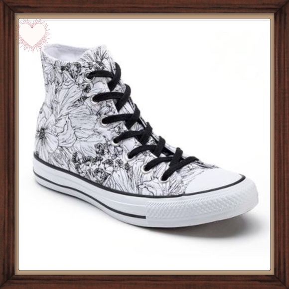 Converse Shoes - Converse Black & White Floral Canvas High Top Shoe